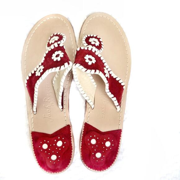 Jack Rogers Palm Beach Burgundy Sandals | Leather Whipstitch Preppy Resort Chic - Picture 3 of 16